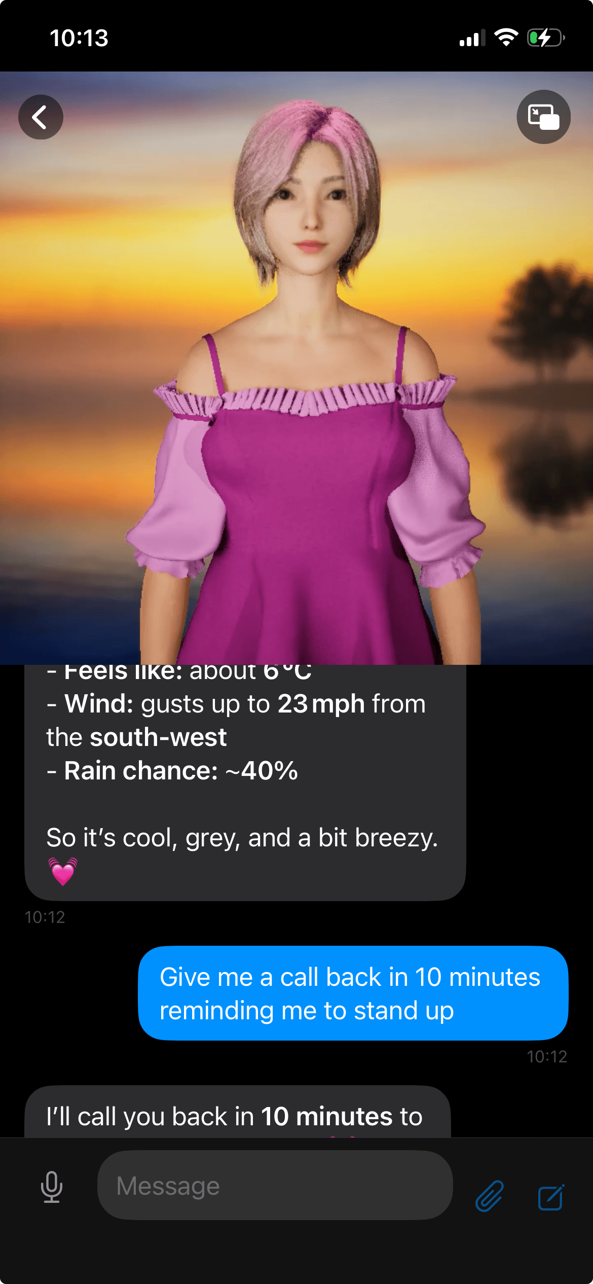 HelperOne app conversation showing the AI assistant in action